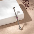 Surgical steel industrial barbell with magenta heart zircon and dual ball ends - Red Ruby Crown Heart Style (4#)