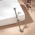 Silver industrial barbell earring with marquise zircon leaves on a straight steel bar - White Zirconia Flower Style (5#)