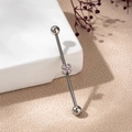 Industrial barbell earring with a silver four-petal flower and purple opal stones - Pink Four-Leaf Clover Style (6#)