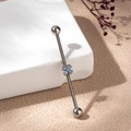 Silver stainless steel industrial barbell with light blue opal flower centerpiece - Blue Opal Flower Style (7#)