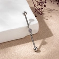 Stainless steel industrial barbell with purple diamond-shaped zircon and silver finish - Purple Rhombus Style (8#)