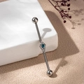 Industrial barbell earring with blue teardrop gemstone and silver stainless steel bar - Teal Oval Style (9#)