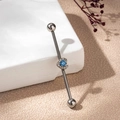 Silver industrial barbell with blue heart zircon stone for cartilage piercing - Blue Heart Rhinestone Style (12#)
