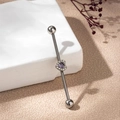 Industrial barbell earring with purple heart gemstone on polished stainless steel bar - Purple Heart Rhinestone Style (13#)
