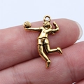 Vintage golden volleyball athlete pendant charm in polished finish for DIY jewelry - Antique Gold