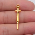 Gold syringe shape alloy pendant with engraved scale markings for DIY jewelry making - Antique Gold