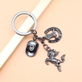 Retro-Schlüsselanhänger in Gunmetal mit Cowboyhut, Hufeisen und laufendem Pferd-Anhänger - Gunmetal