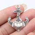39x29mm vintage silver anchor pendant with rope textures and hanging loop detail - Antique Silver