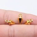 Golden cone pendant for DIY jewelry making shown on finger for scale reference - Bright Gold