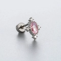 Roze zirkoon bloem titanium stalen oorknopje met een platte schroefsluiting - Geometrische Slijpstijl (A35-4) / Roestvrij Staal Externe Spiraal / Zilver