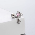 Titanium stalen oorknopje met roze zirkoon hart en planeetring ontwerp - Planeet Hart Stijl (A35-5) / Roestvrij Staal Externe Spiraal / Zilver