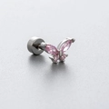 Vlinder kraakbeen oorbel van titanium staal met roze zirkonia op zilveren knop - Vlinderstijl (A35-2) / Roestvrij Staal Externe Spiraal / Zilver