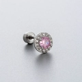 Roze zirkoon kraakbeen piercing van titaniumstaal met veilige schroefsluiting - Ronde Stijl (A35-1) / Roestvrij Staal Externe Spiraal / Zilver