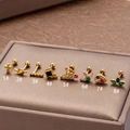 Lot de huit boucles d'oreilles en acier doré avec zircons colorés et papillons scintillants - Design de Croix Clou (1#) / Or
