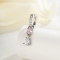 Boucle d'oreille argentée avec gemme rose et pendentif en zircone en forme de goutte - Rose Clair (simple)