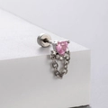Titaniumstalen oorknopje met roze hart zirkoon, ster hanger en fijne ketting - Hart Ketting Stijl (A35-6) / Roestvrij Staal Externe Spiraal / Zilver
