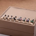 Lot de 8 boucles d'oreilles en acier inoxydable avec zircons colorés papillon et croix - Design de Croix Clou (1#) / Argent