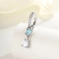 Boucles d'oreilles argentées avec zircone ronde bleu clair et poire blanche pendante - Bleu Ciel (Unique)