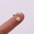 Macro detail of gold-plated stud earring with cubic zirconia and screw-back closure - Full Zirconia Disc Pendant (Gold 4#)