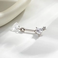 Silver stainless steel heart zircon barbell stud earring with star detail - A839-1# White (Single)