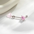 Pink heart and star zircon piercing jewelry with 1.2mm silver stainless steel bar - A839-2# Light Pink (Single)