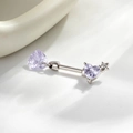 Silver barbell piercing with purple heart-shaped stones and a small star detail - A839-3# Blue Purple (Single)