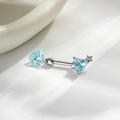 Barbell nipple ring with light blue heart gems and a sparkling silver star stud - A839-4# Light Sea Blue (Single)