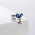 Vlinder oorknopje van titanium staal met blauwe zirkonia en een wit druppelvormig detail - Blauw Hart Edelsteen Vlinder Ster Hanger Stijl (A87-5#)