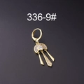 Golden fan-shaped earring with clear crystals and hanging pendants, SKU 336-9# - Geometric Tassel Style (9#)
