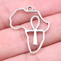 Silver African map pendant with Ankh symbol cross, DIY jewelry accessory held in hand - Antique Silver