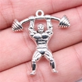 Antique silver weightlifter gym pendant for DIY jewelry necklaces and keychains - Weightlifting Athlete (ABD-C14906) / Antique Silver
