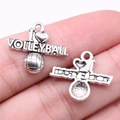 Antique silver I Love Volleyball pendant with 3D embossed volleyball and sport charm details - Antique Silver