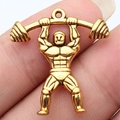 Golden weightlifter pendant charm for DIY jewelry, featuring muscle man silhouette detail - Weightlifting Athlete (ABD-C14906) / Antique Gold