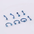 Set of 8 blue stainless steel body piercing jewelry including eyebrow and lip rings - 8 Pieces/Set / Blue