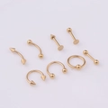 8pcs set of golden stainless steel body piercing jewelry with captive bead and barbells - 8 Pieces/Set / Gold