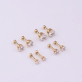 Set mit vier goldenen 316L Edelstahl Ohrsteckern mit runden Zirkonia-Steinen - Gold Weißer Zirkon Kugel-Rückseite (4mm)
