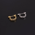 Close-up of gold and silver U-shaped cartilage studs with cubic zirconia inlays - Braided Texture U-Shaped Style (Style 1) / Silver