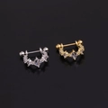 Macro detail of U-shaped surgical steel cartilage piercings with square zircon stones - Half-Ring Geometric Square Zirconia Style (Style 3) / Silver