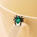 Gothic black spider stud earring with green heart-shaped gemstone and blue zircon - Single Piece / Green (Single Piece)