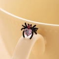 Gothic black spider cartilage stud earring with pink heart gemstone and screw back clasp - Single Piece / Pink (Single Piece)