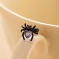 Gothic black spider stud earring featuring a purple heart zircon and red gem detail - Single Piece / Purple (Single Piece)