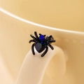 Black spider stud earring with blue heart gemstone and round zircon accent decoration - Single Piece / Blue (Single Piece)
