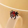 Gothic black spider stud earring with red heart gemstone and stainless steel screw back - Single Piece / Red (Single Piece)