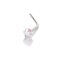 L-shaped surgical steel nose stud featuring a 3mm heart-shaped iridescent opal stone - Heart L-Shape / AB Color