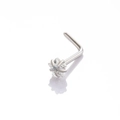 Silver L-shaped nose stud featuring a sparkling 3mm transparent star zircon stone inlay - White