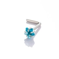 L-shaped stainless steel nose stud featuring a blue star-shaped zircon stone - Blue