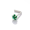 Star-shaped green zircon nose stud in polished stainless steel L-shape design - Green