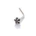 L-shaped stainless steel nose stud featuring a 3mm black star-shaped cubic zirconia stone - Black