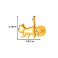Polished gold titanium cat flat-back stud earring with detailed size measurements - Gold