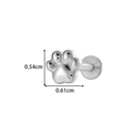 Silver titanium paw print stud earring with flat back thread, size 0.54cm by 0.61cm - Cat Paw Style (T2524-7#) / Silver